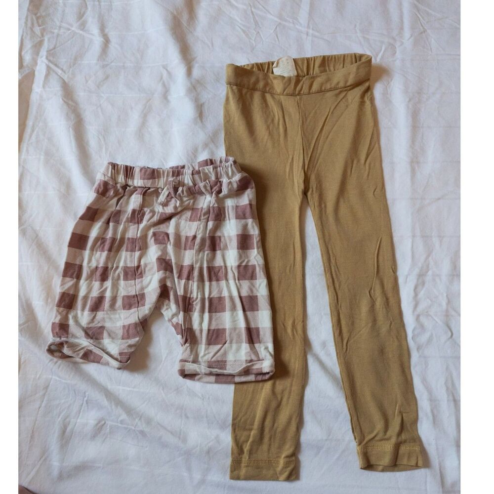 Kate Quinn girls mauve plaid‎ and mustard leggings size 4